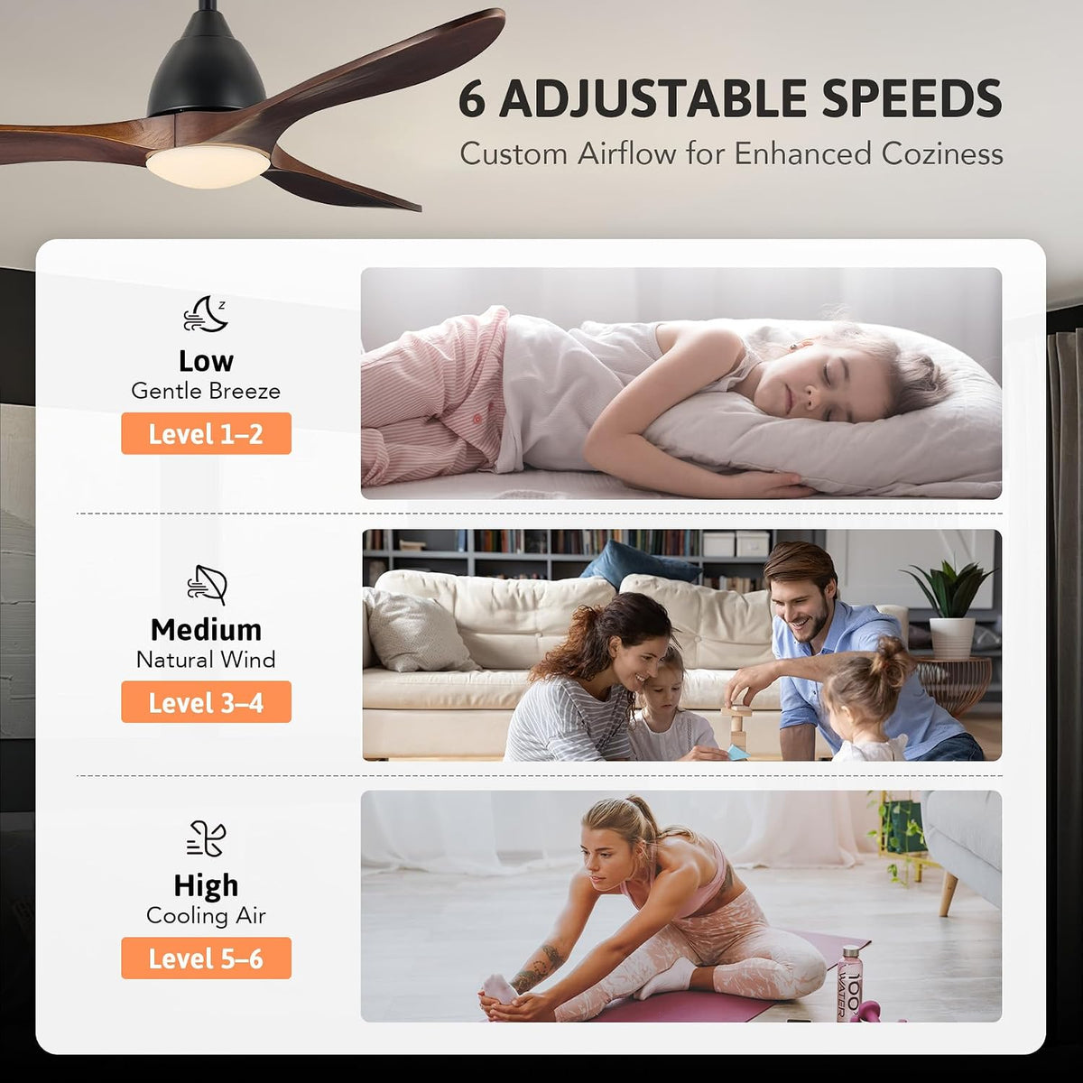 Ceiling Fan with Light 52 Inch Smart Alexa Google App Remote Walnut VONLUCE