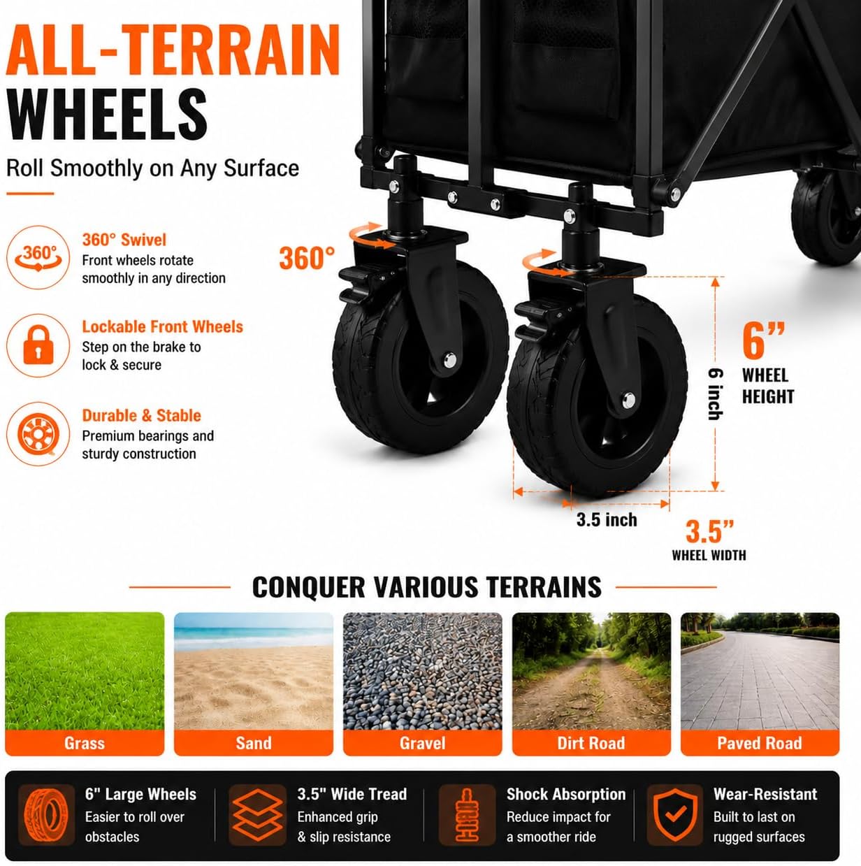 Heavy Duty Folding Wagon Cart 500lbs All Terrain Wheels Garden Trolley Utility