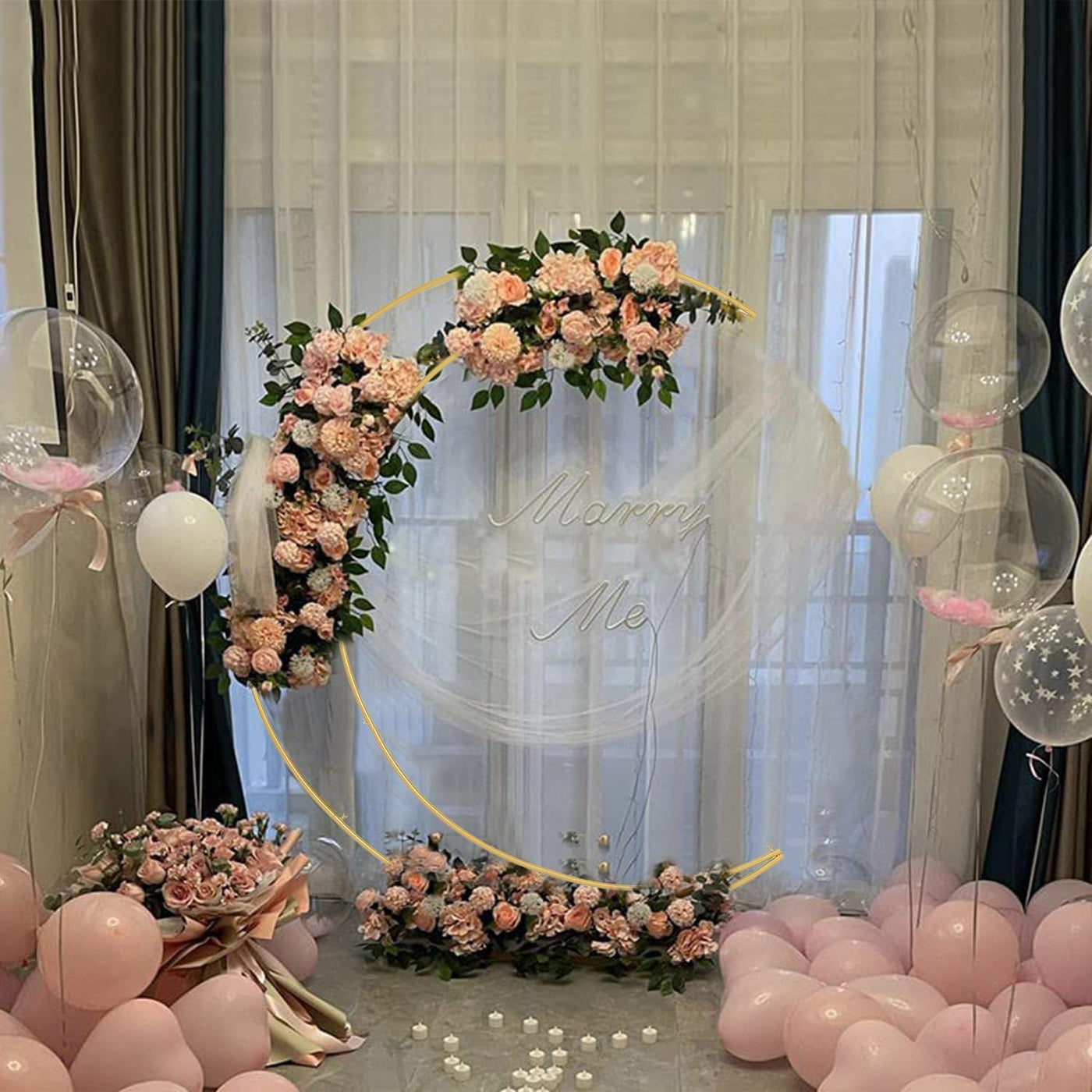 Wedding Arch Stand 2.1m Gold Balloon Backdrop Frame Curved Metal