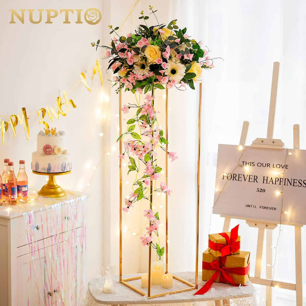 Wedding Flower Stands Gold Tall Geometric Metal Columns Event Decor NUPTIO Set
