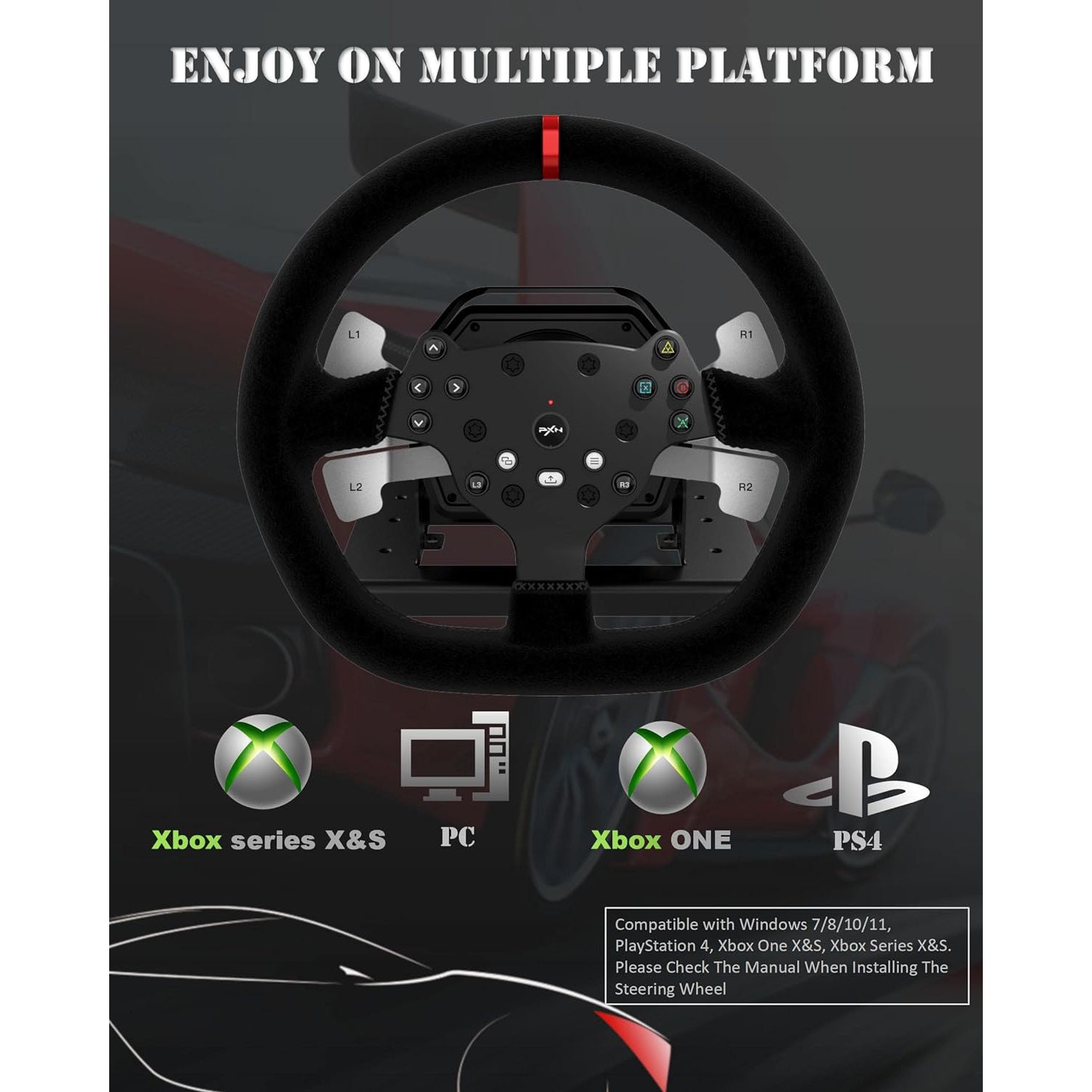 PXN V10 Force Feedback Gaming Steering Wheel w/ Pedals & Shifter for PC/PS4/Xbox