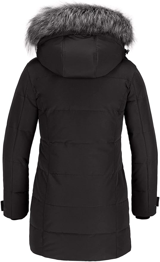 Womens Winter Puffer Parka Coat Faux Fur Hood Black Size M Wantdo