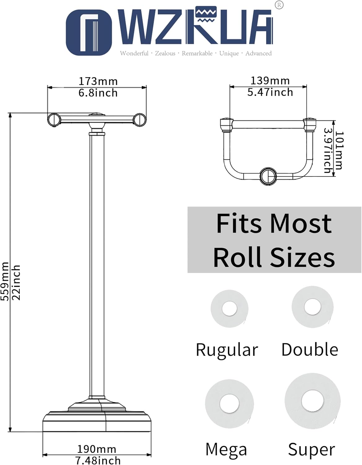 Freestanding Toilet Roll Holder SUS304 Stainless Steel Matte Black Bathroom Stand