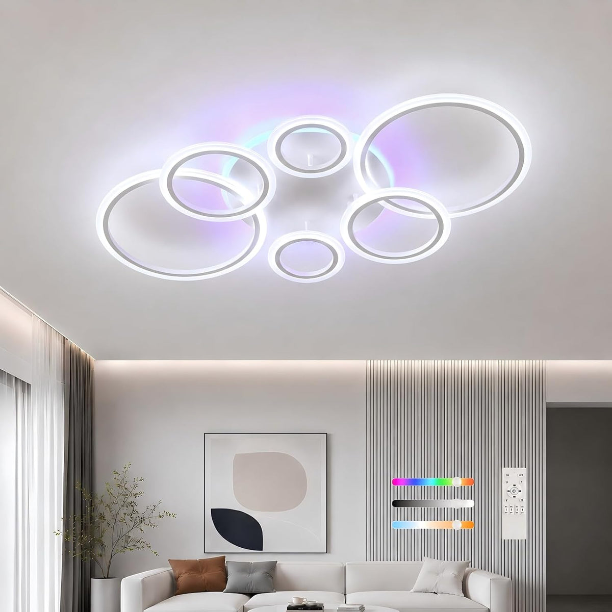 LED Ceiling Light 70W Dimmable Remote 6 Ring Flush Mount Modern Ceiling Lamp Home