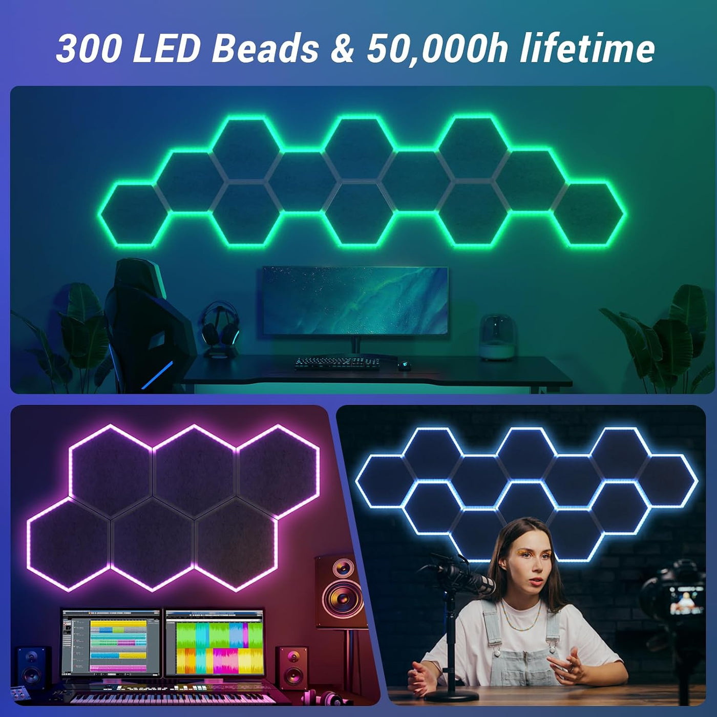 RGB Acoustic Panels 12 Pack Self Adhesive App Control Soundproofing TONOR Studio