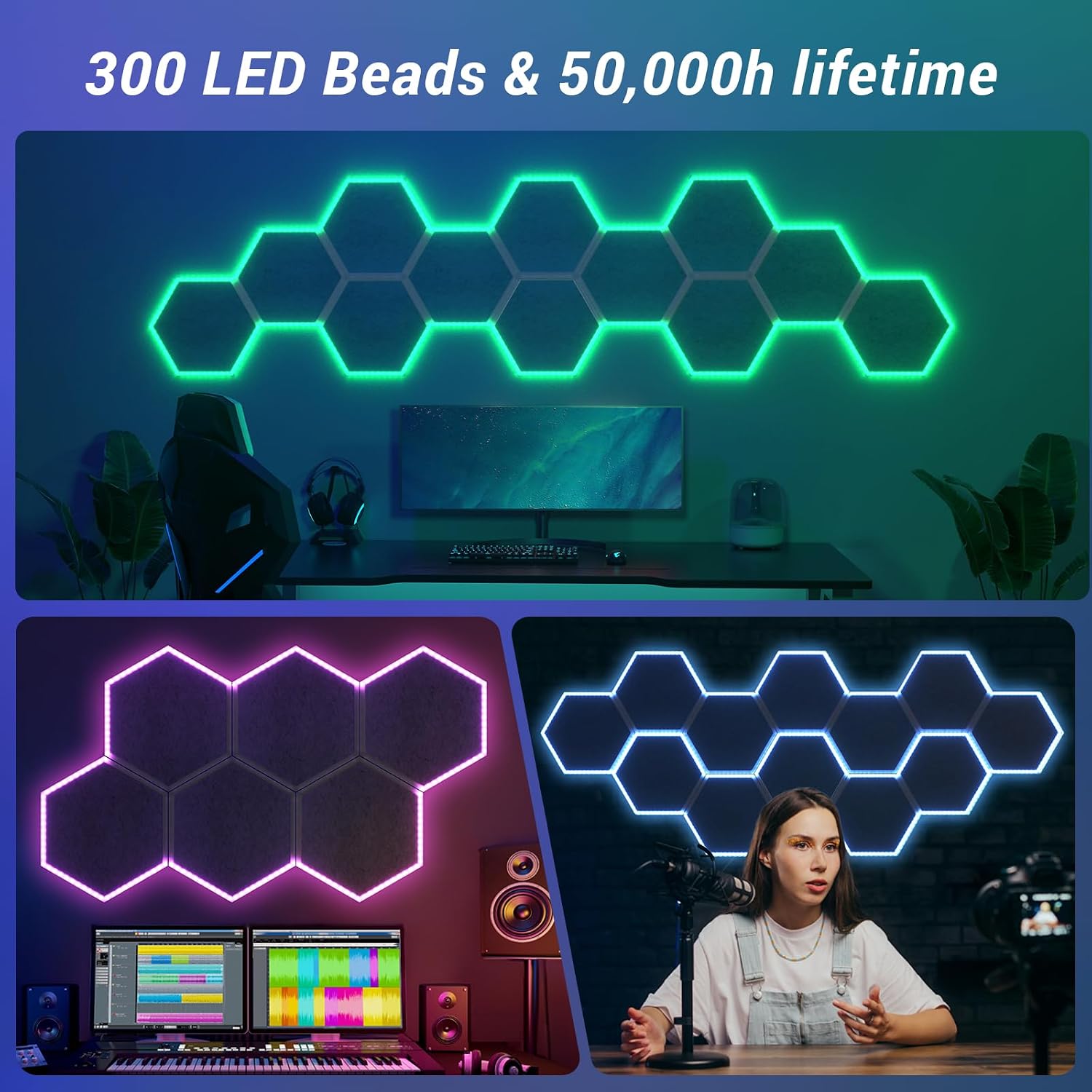 RGB Acoustic Panels 12 Pack Self Adhesive App Control Soundproofing TONOR Studio