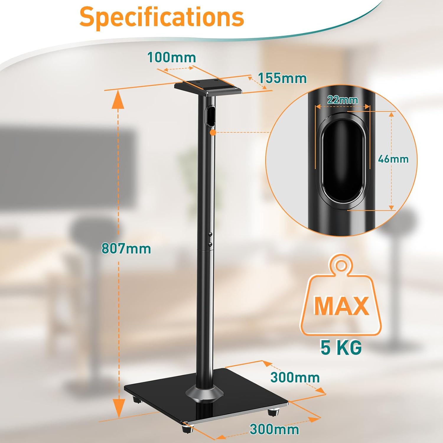 Speaker Stands for Sonos Era 300 807mm Floor Stands Pair ELIVED