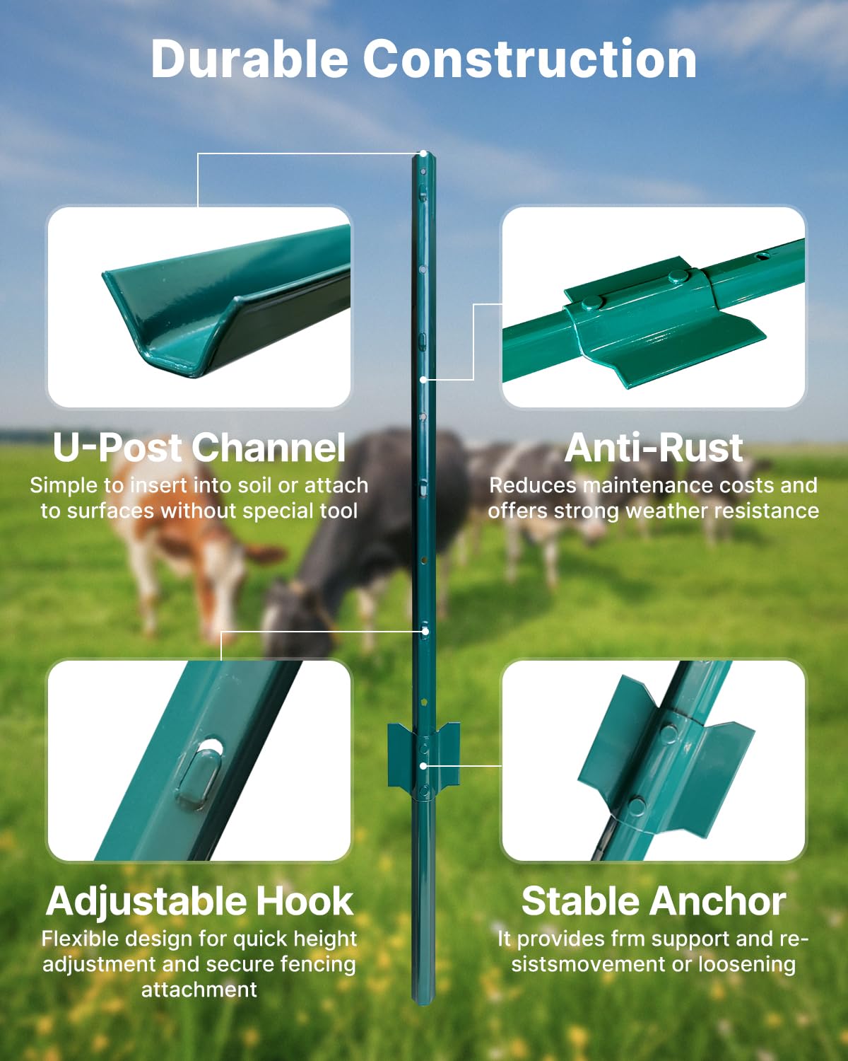 Metal Fence Posts 185cm 6ft U Post 10 Pack Steel Wire Garden Fencing ARIFARO