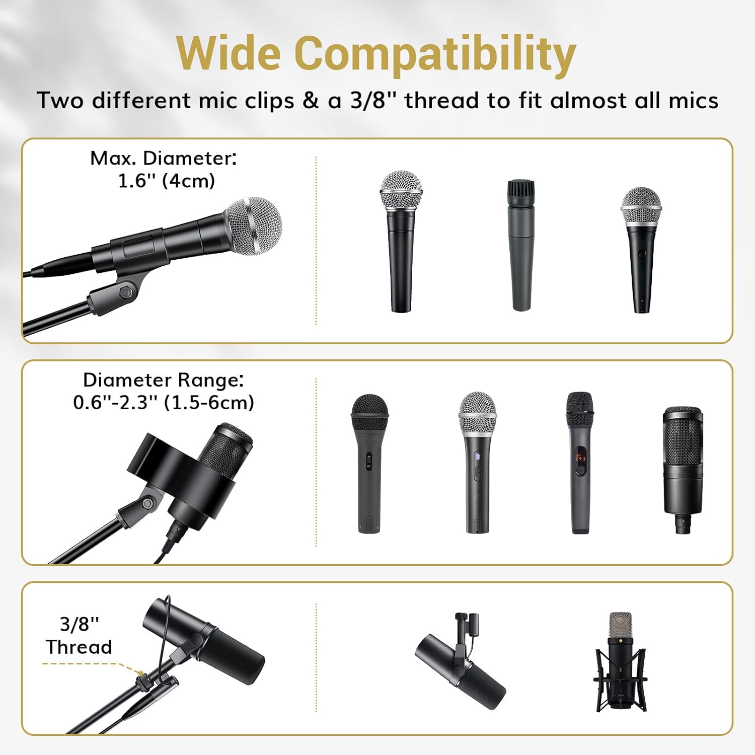 Microphone Stand Tripod Boom Arm Tablet Phone Holder Adjustable TONOR Floor