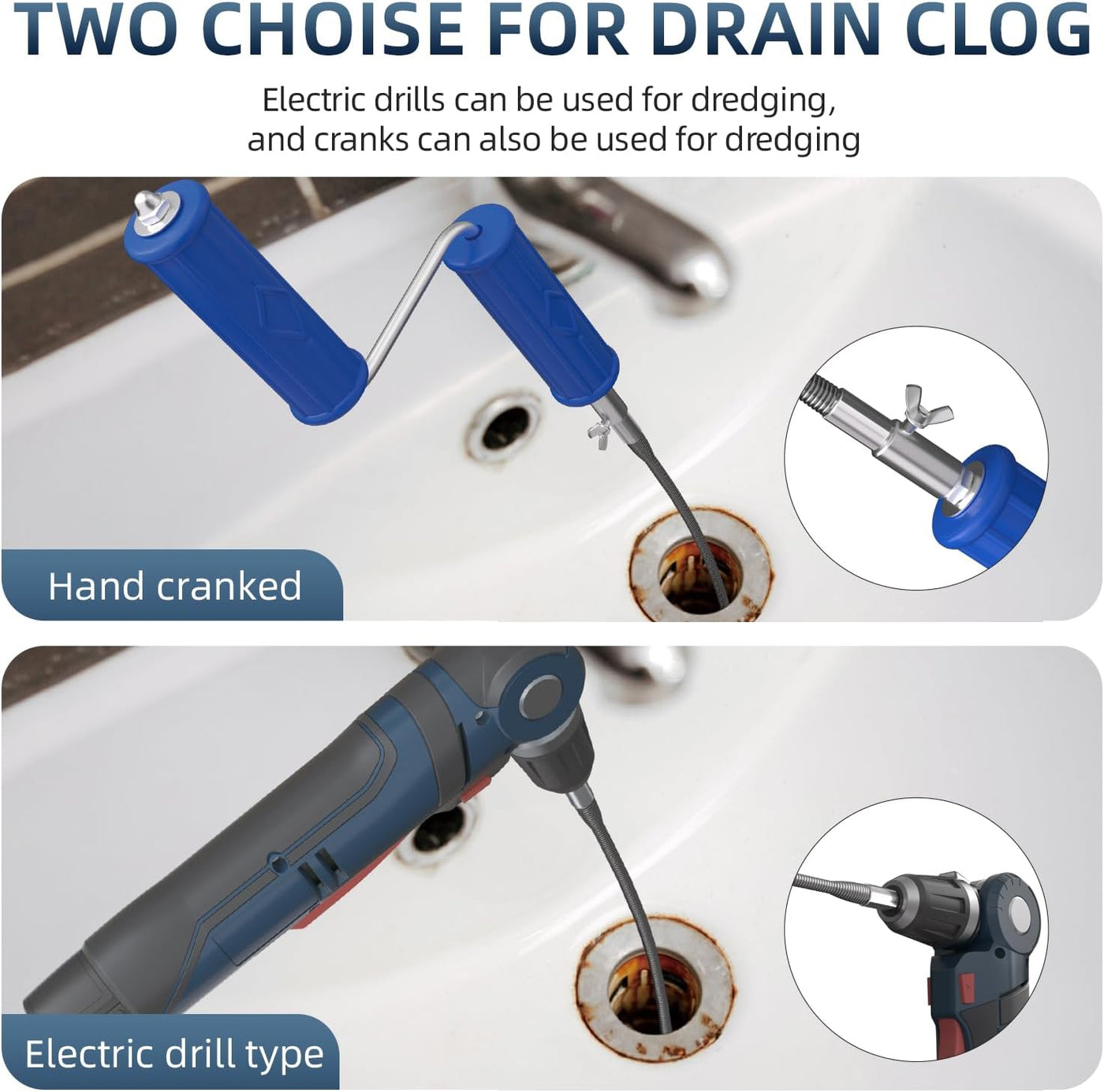 Drain Unblocker Tool 5m Flexible Plumbing Snake 6mm Drill Adapter Manual Auger