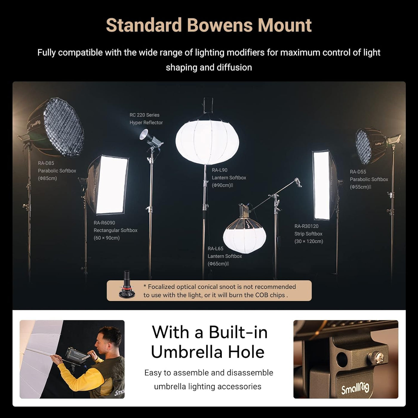 SMALLRIG RC 220D 220W COB LED Video Light, 5600K, 95+ CRI, Bowens Mount