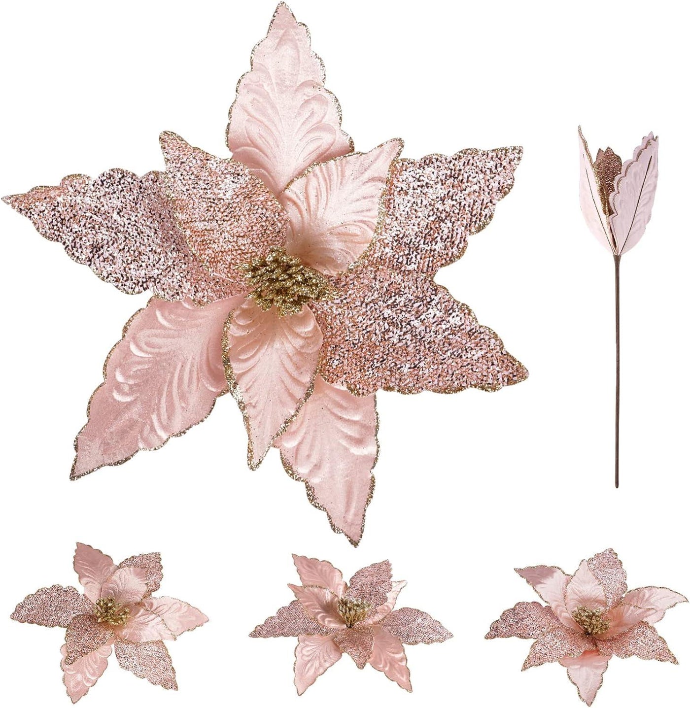 8 Pieces Glitter Ornament Flowers Rose Gold Wedding Christmas Tree - Massive Discounts