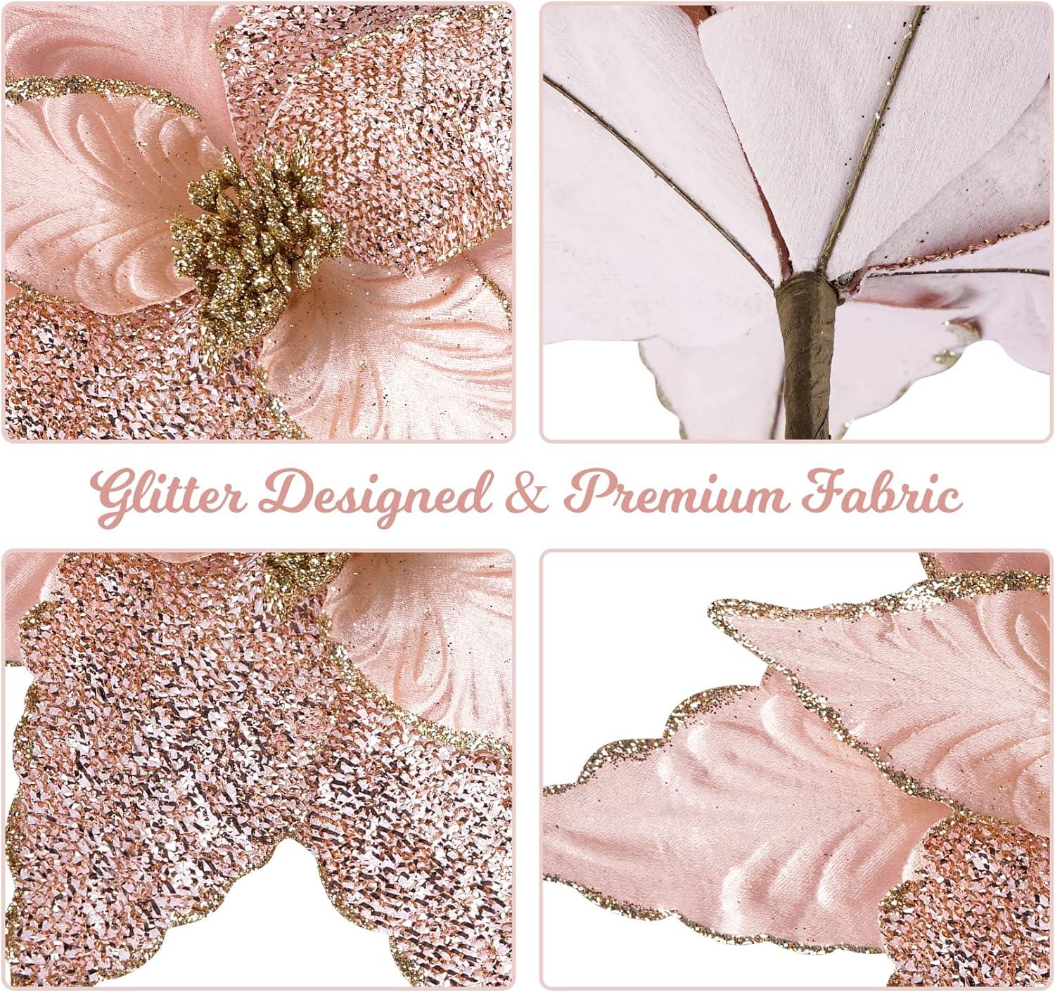 8 Pieces Christmas Glitter Poinsettia Flowers Rose Gold Wedding - Massive Discounts