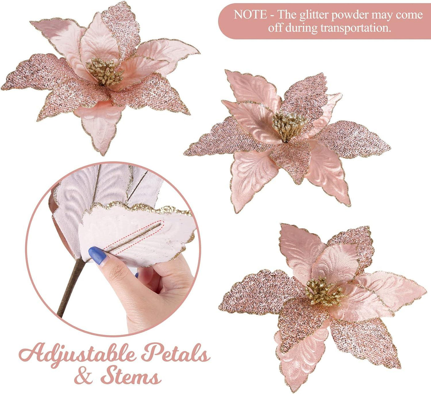 8 Pieces Christmas Glitter Poinsettia Flowers Rose Gold Wedding - Massive Discounts