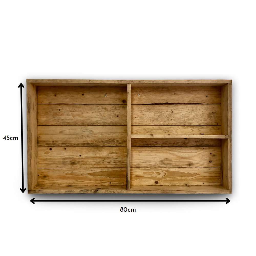Wooden tray with dimensions on a white background
