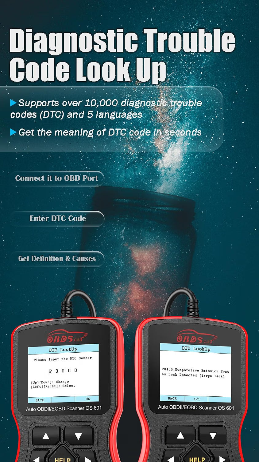 OBD2 Scanner Car Engine Fault Code Reader EOBD OBDII CAN Diagnostic Tool OS601