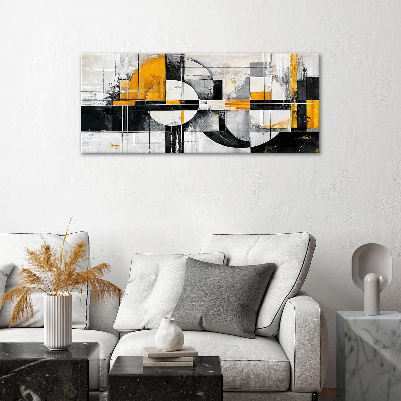 Abstract Canvas Wall Art 50x120cm Black Gold Geometric Framed Painting Wooden