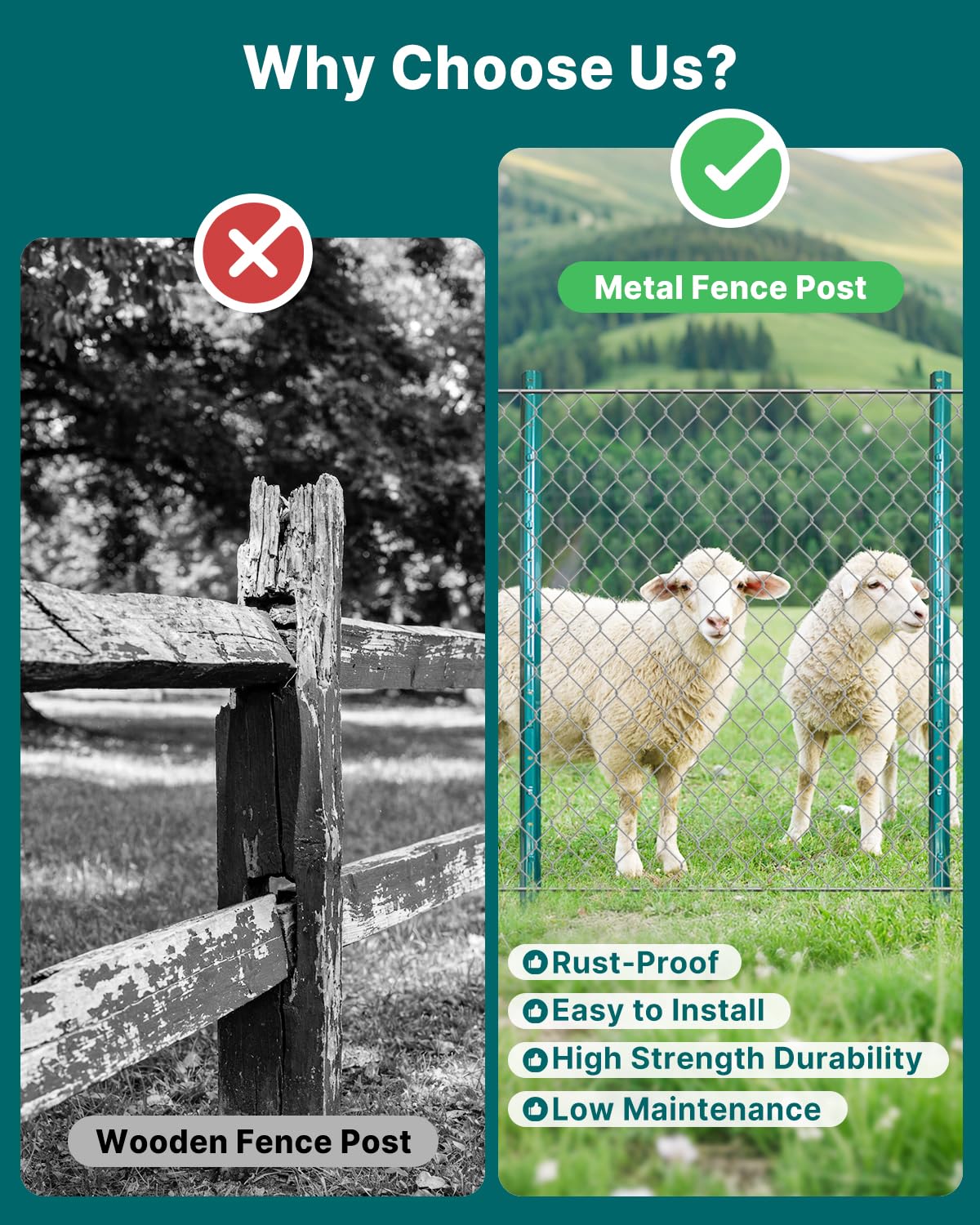 Metal Fence Posts 185cm 6ft U Post 10 Pack Steel Wire Garden Fencing ARIFARO