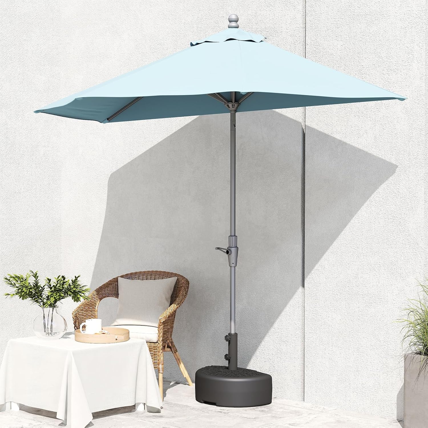 Half Round Parasol Base 57kg Heavy Duty Water Sand Fillable Black Helios&Hestia