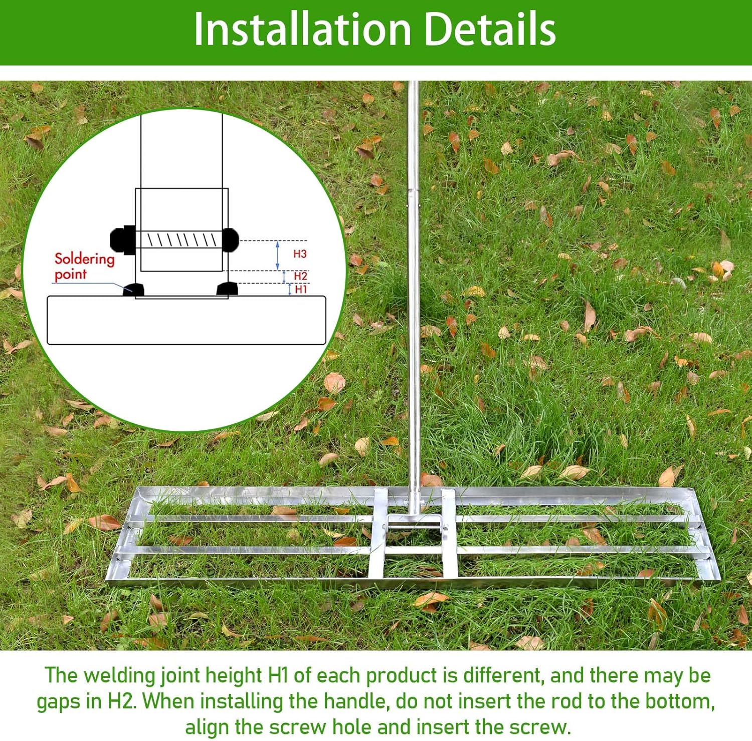 SurmountWay 44x10'' Lawn Leveling Rake, Heavy-Duty Stainless Steel, 7FT, Silver