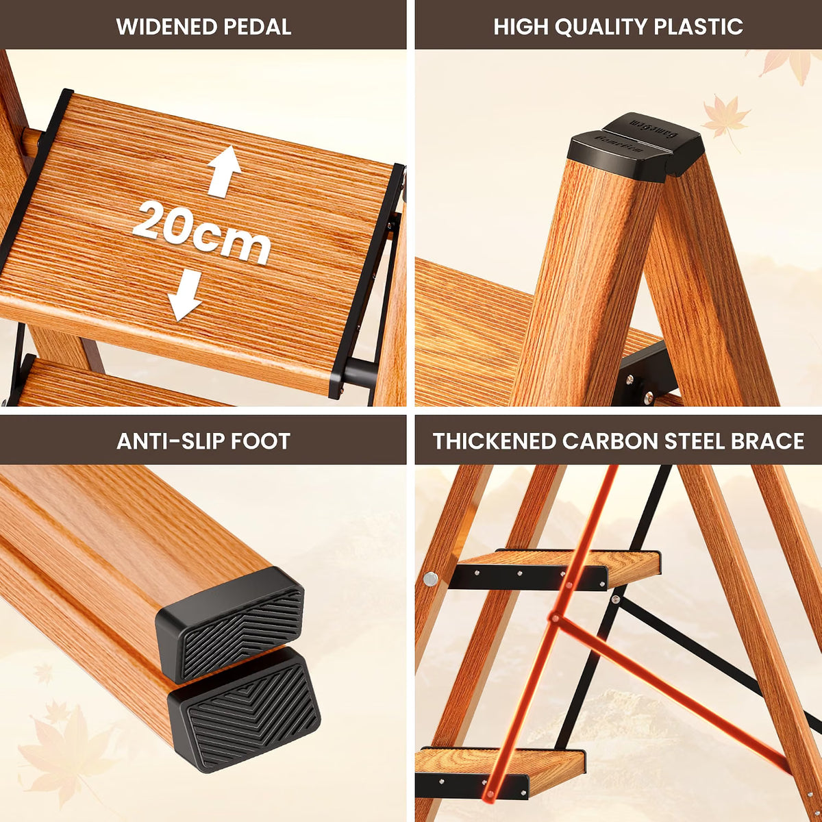 3 Step Ladder Foldable Step Stool Anti Slip Wide Pedal Home Kitchen Utility Steps