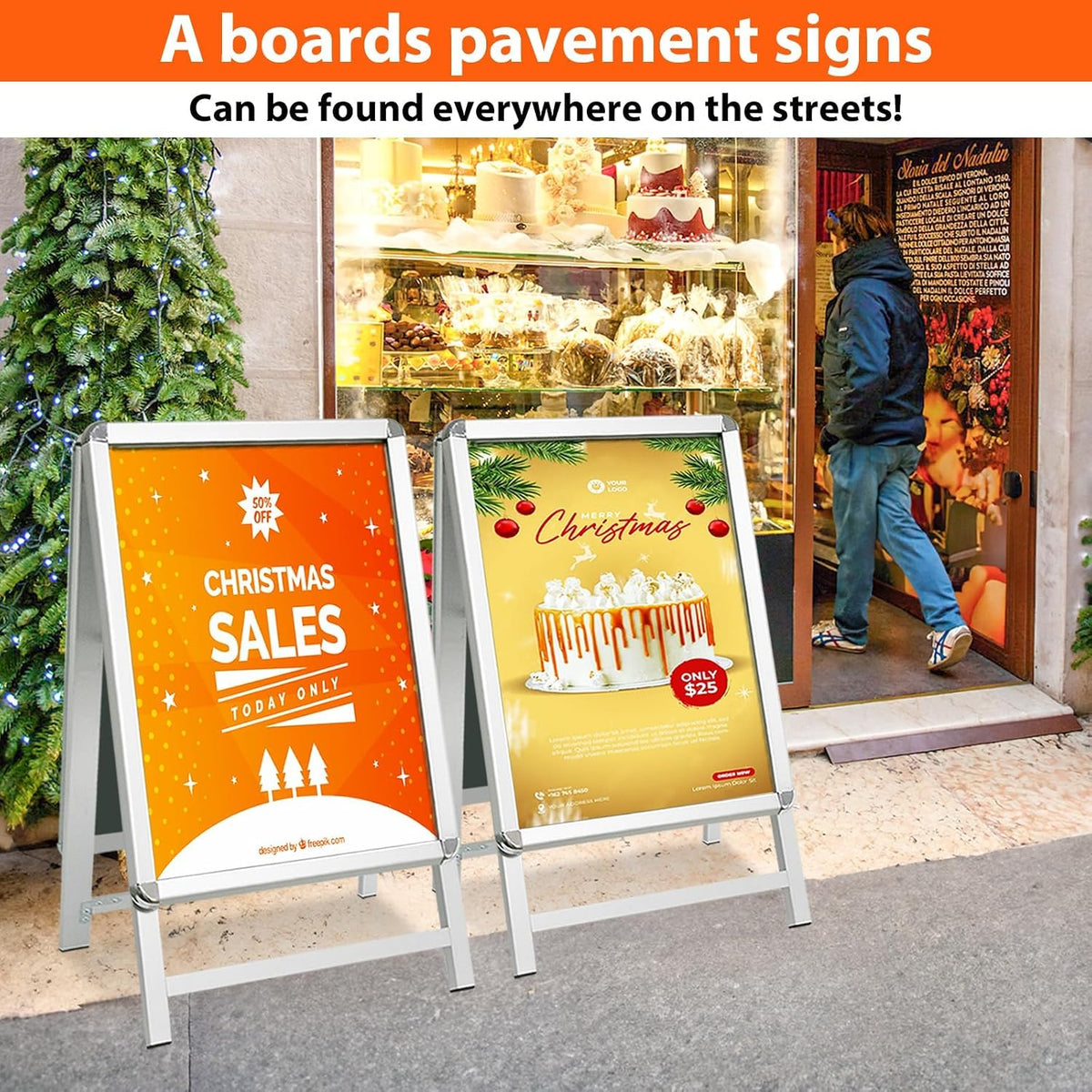 A2 Pavement Sign A Board Double Sided Poster Display Aluminium Frame Silver