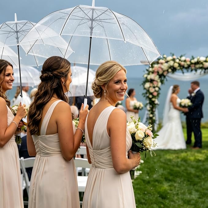 Clear Umbrella 37.4 Inch Transparent Dome Wedding Rain Parasol White Aodaer