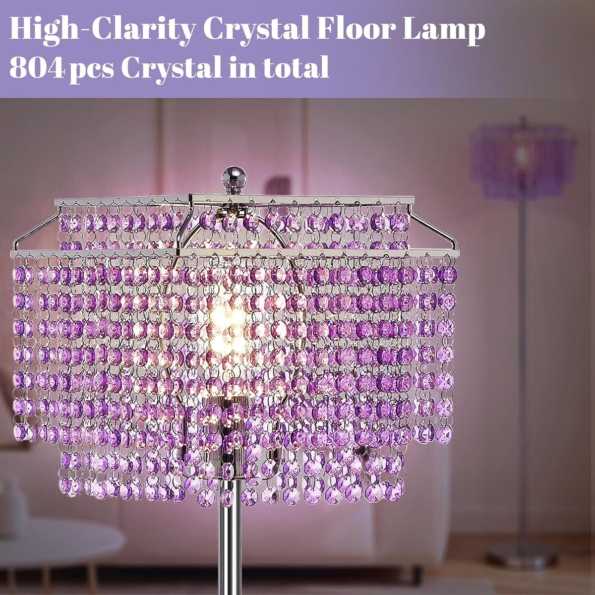 Crystal Floor Lamp Modern Standing Light Foot Switch Living Room Bedroom Elegant