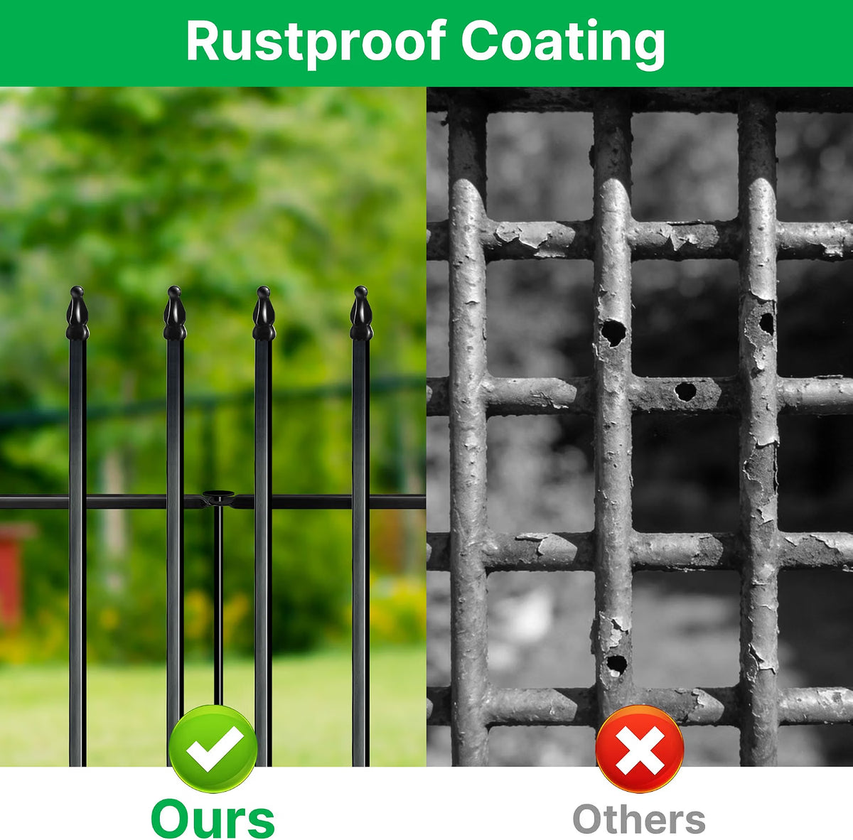 Metal Garden Fence 106cm Decorative 4 Panels 1 Gate Outdoor Animal Barrier Black