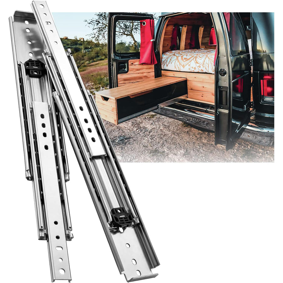 Removable heavy-duty drawer slide rail supports 220 kg load. Durable Q235 steel, anti-rust finish, and quiet ball bearing movement for efficient use.