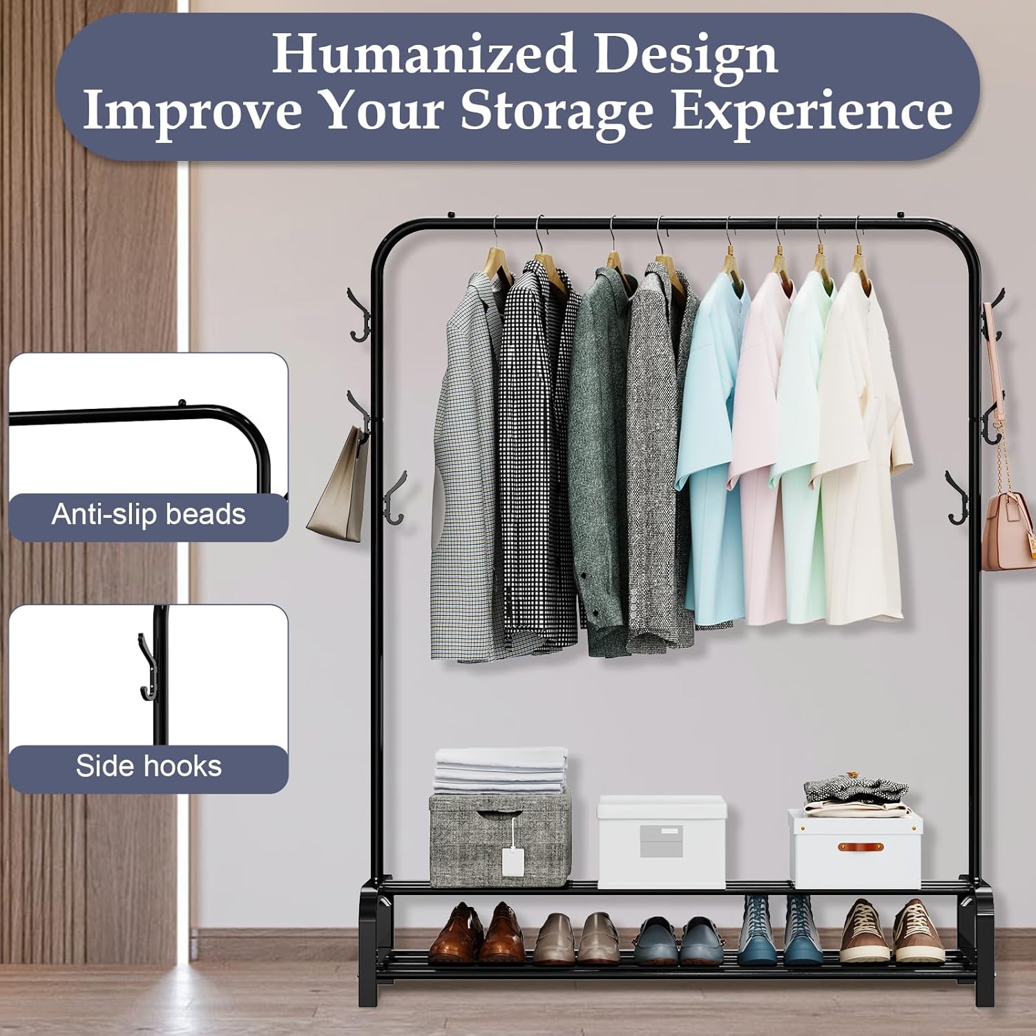 LOEFME Heavy Duty Clothes Rail, Free Standing, Minimalist Design, Portable