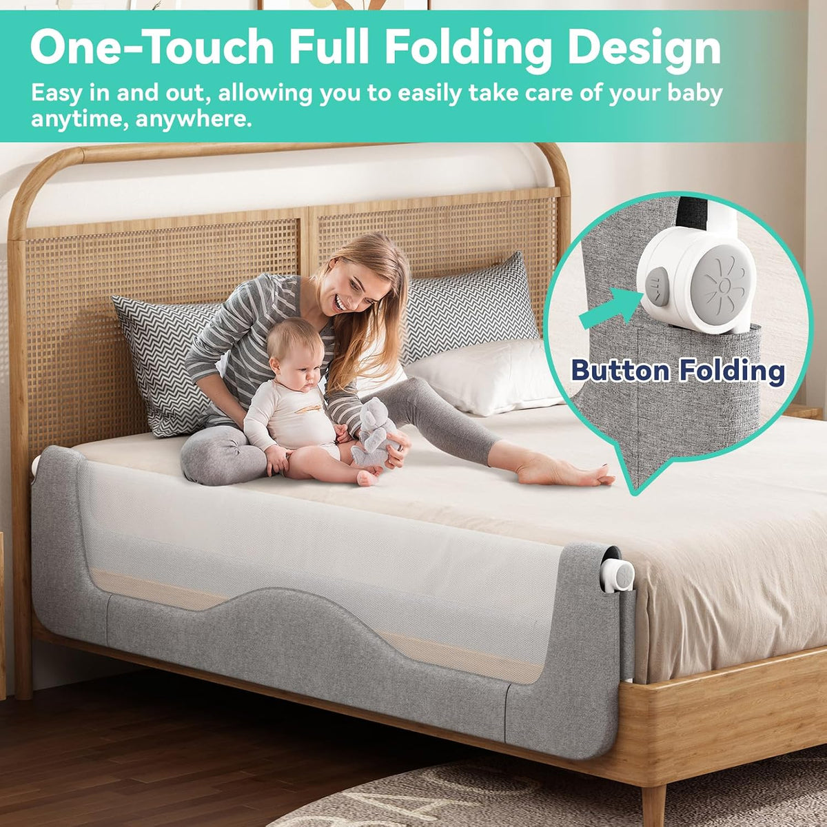 Toddler Bed Rail 200cm Extra Long Foldable Adjustable Height Safety Guard Bedrail