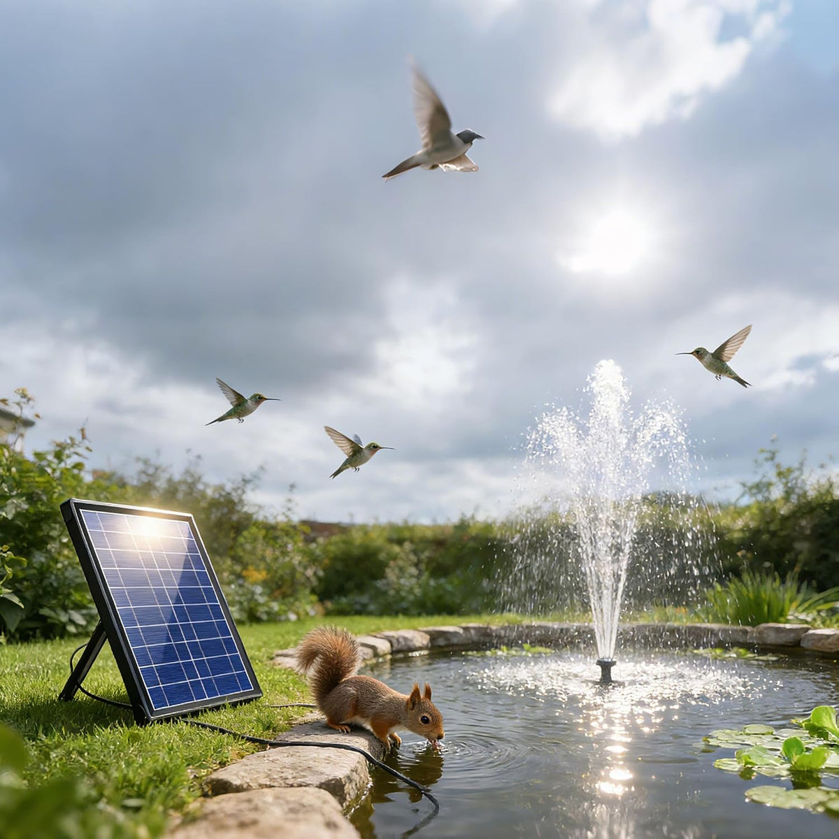 Solar Water Fountain 8W 3600mAh Battery Pump for 600L Garden Pond  Biling Outdoor