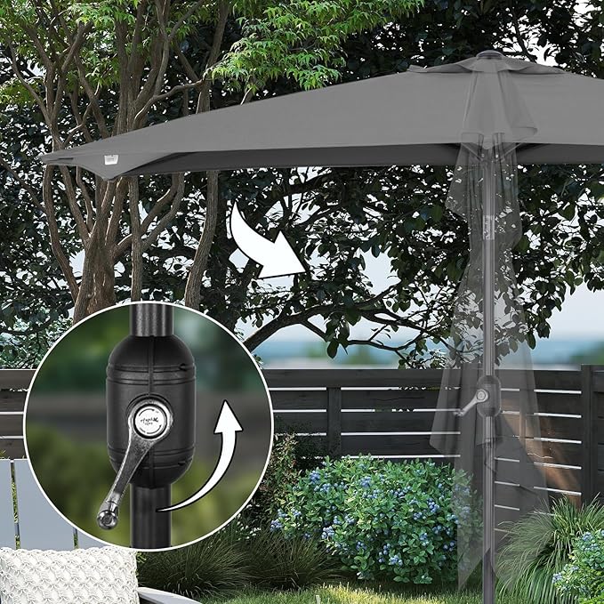 Half Rectangular Patio Parasol UV30+ Tilt Crank Handle Angel Living
