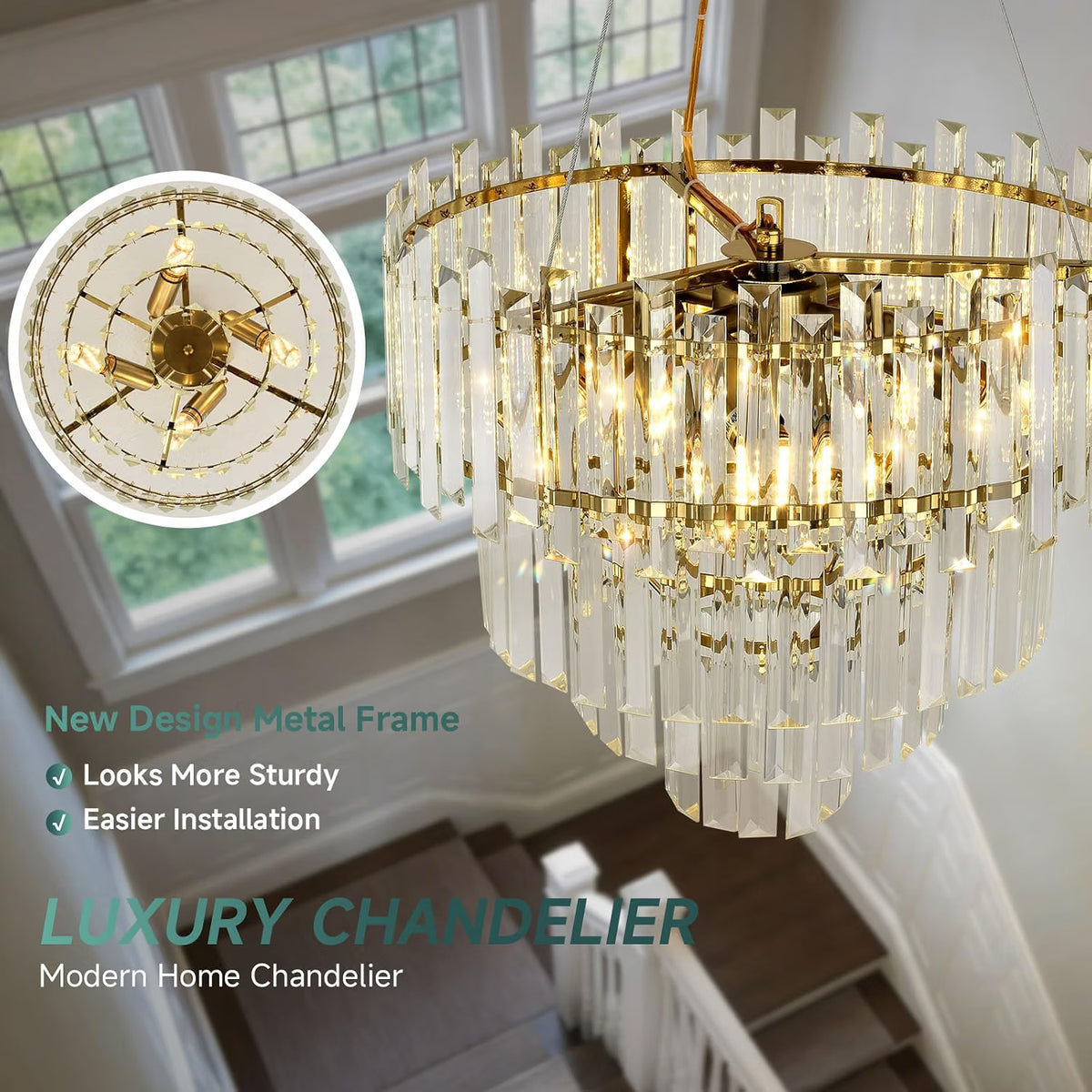 Gold Crystal Chandelier 40cm Round Pendant Light E14 4 Light Modern Ceiling Lamp
