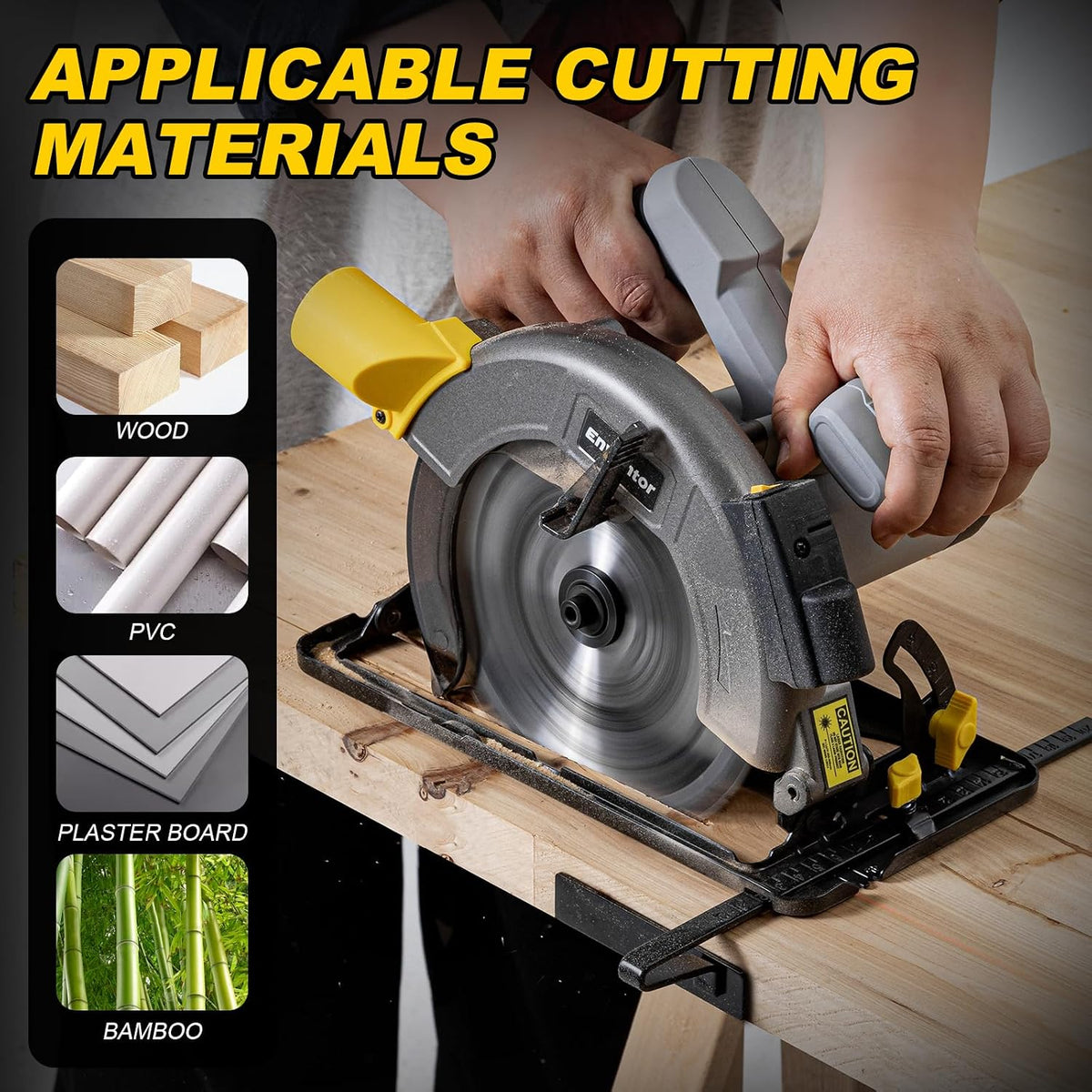 Circular Saw 1400W 185mm 6000RPM Laser Guide 24T Blade Electric Enventor Wood
