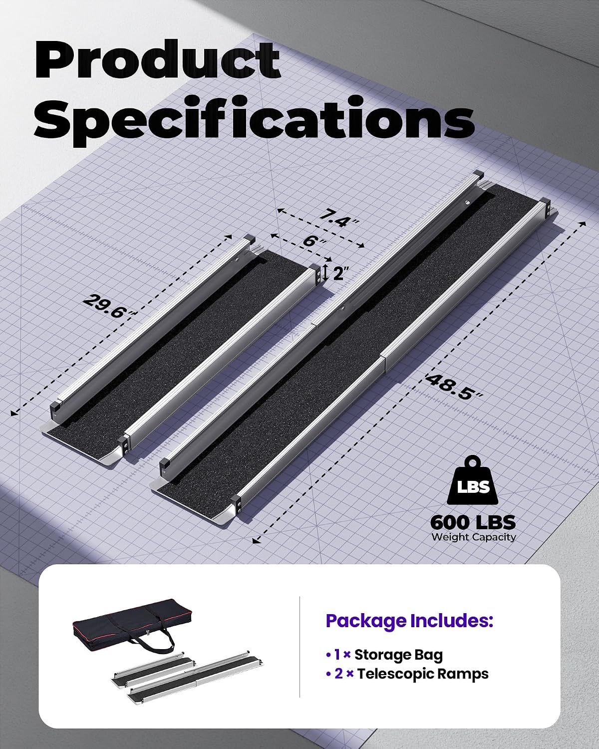 Telescopic Wheelchair Ramp 2.5FT 4FT Portable Mobility Ramp Steps Doorways Access