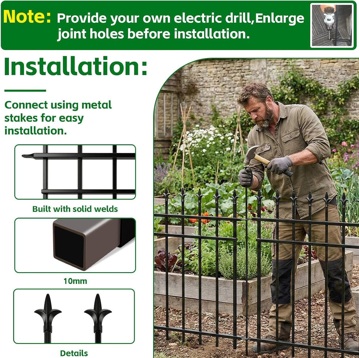 Metal Garden Fence 91cm 5 Pack Rustproof Landscape Animal Barrier Black ARIFARO