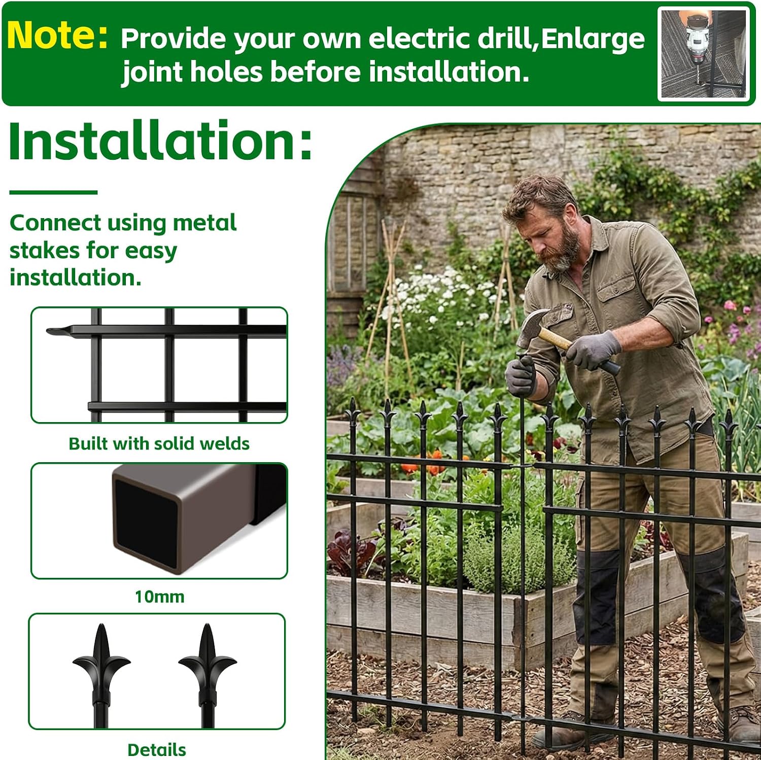 Metal Garden Fence 91cm 5 Pack Rustproof Landscape Animal Barrier Black ARIFARO