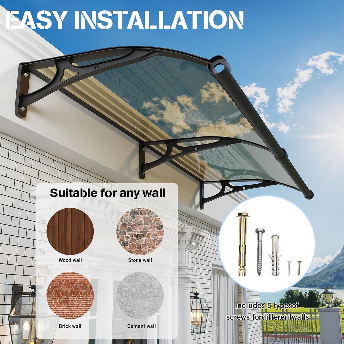 Door Canopy Awning 100x100cm Polycarbonate Aluminium UV Rain Snow Protection