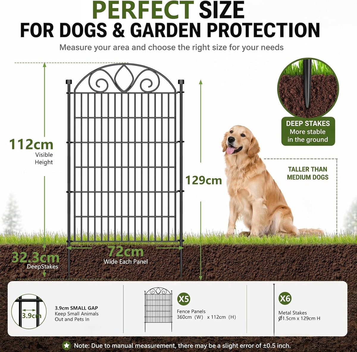 No Dig Garden Fence 112cm High 360cm Long 5 Panels Decorative Outdoor Border