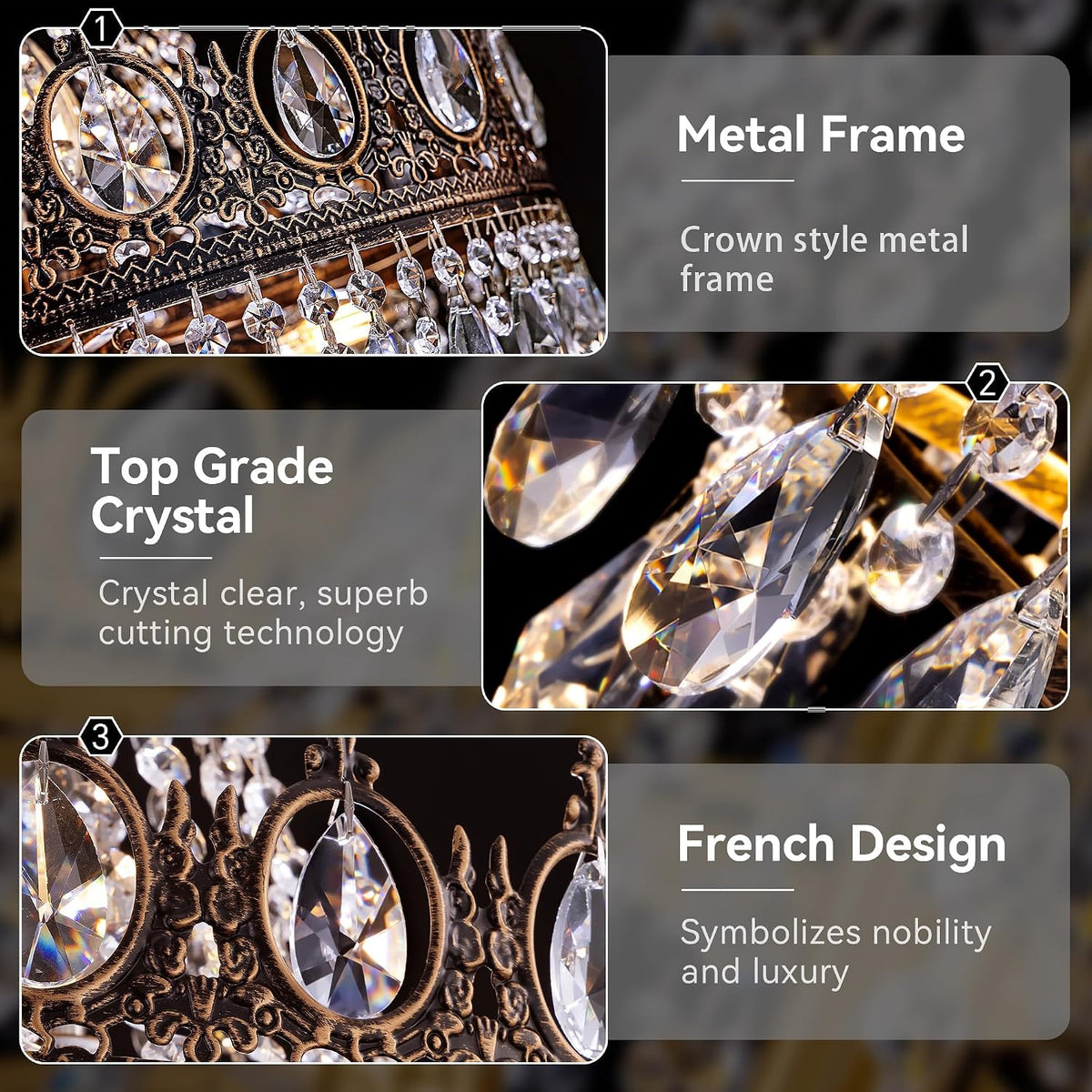 Crystal Chandelier 6 Light French Empire Antique Bronze Farmhouse Ceiling TOCHIC