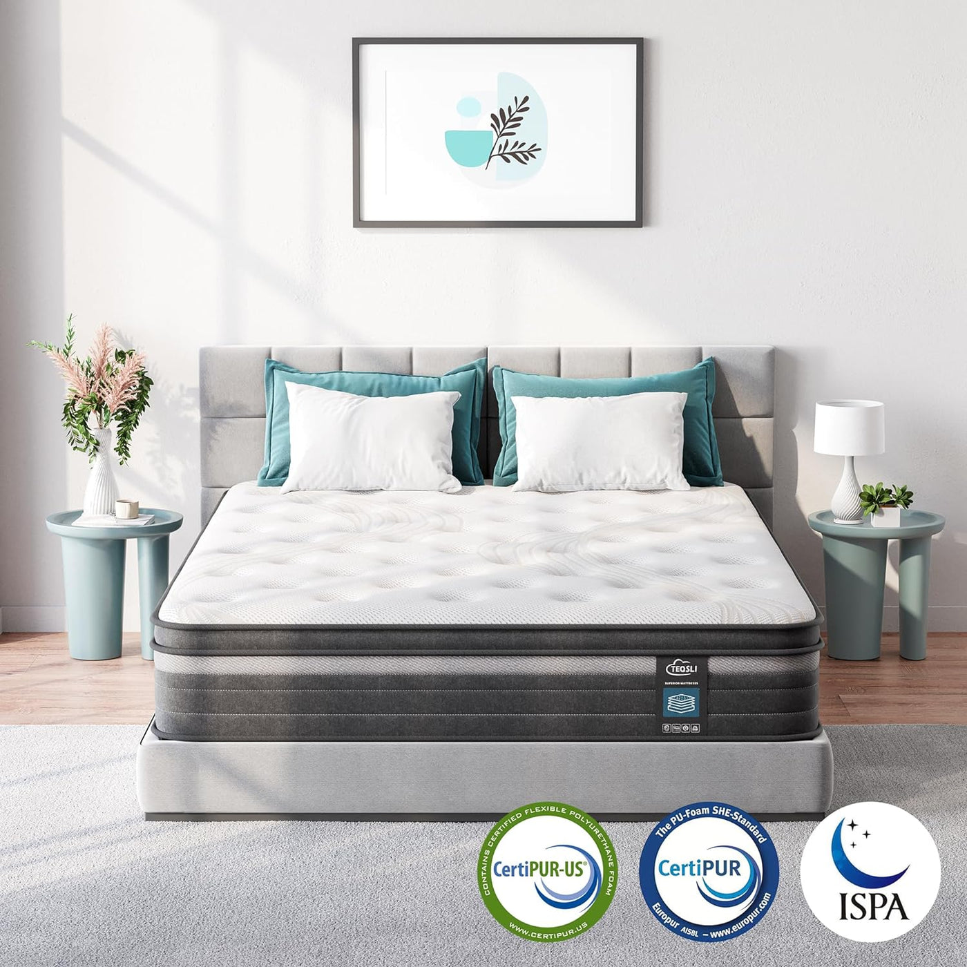 TeQsli Gel Pocket Sprung Single Mattress 3FT, 10" Hybrid Medium Firm, 90x190cm