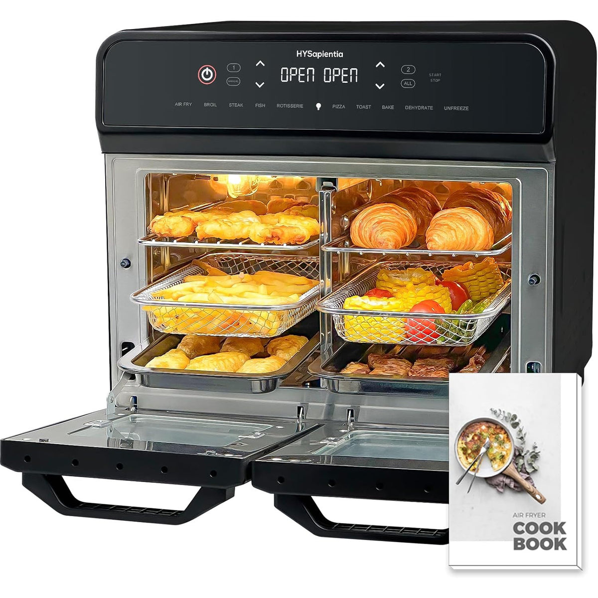 Dual Zone Air Fryer Oven 22L 2400W 10 in 1 Rotisserie Stainless HYSapientia