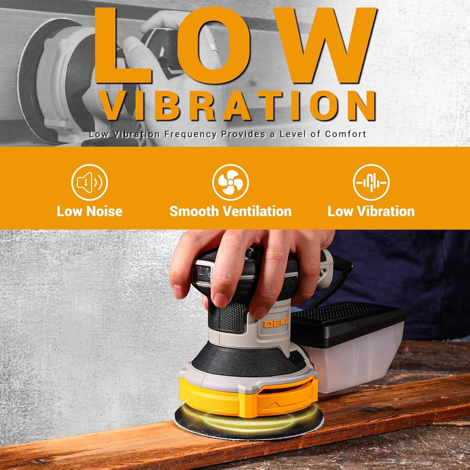 Random Orbit Sander 300W 125mm Variable Speed 14000RPM DEKOPRO Electric