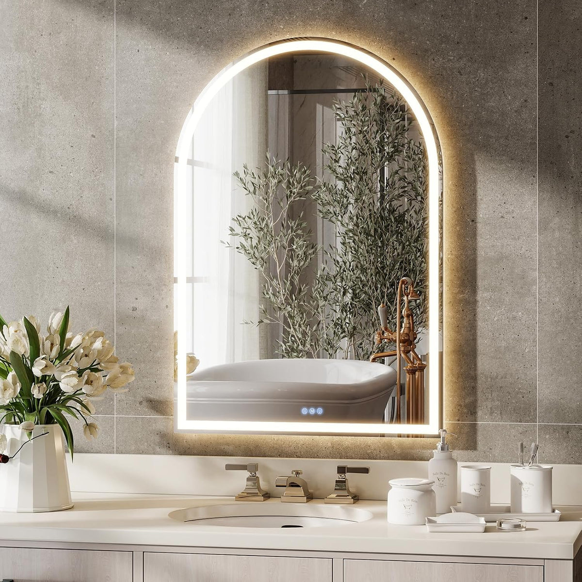 Arched LED Bathroom Mirror 50x75cm Front Backlit Dimmable Vanity Koonmi Wall