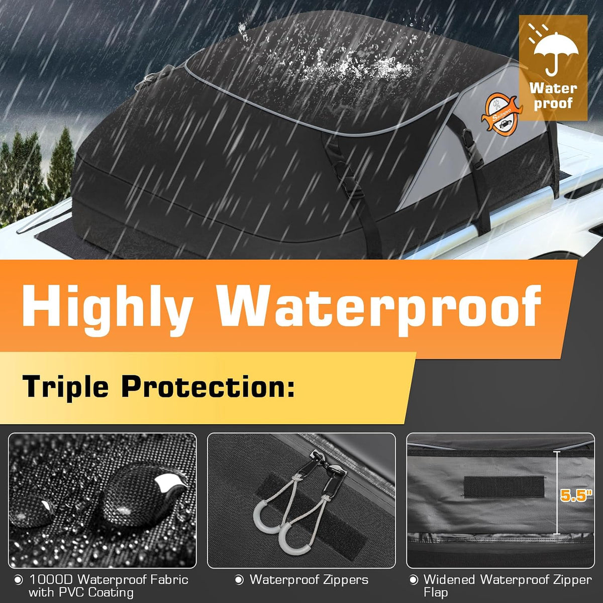 Car Roof Bag 20 Cu Ft Waterproof Cargo Carrier Door Hooks Sailnovo Rooftop Travel
