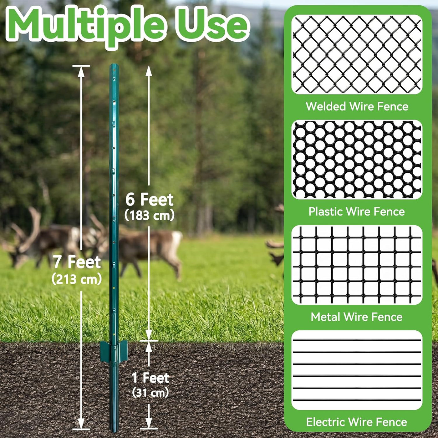 Fence Posts 7ft 213cm Heavy Duty Garden Wire Mesh Posts Pack of 10 Thealyn Steel
