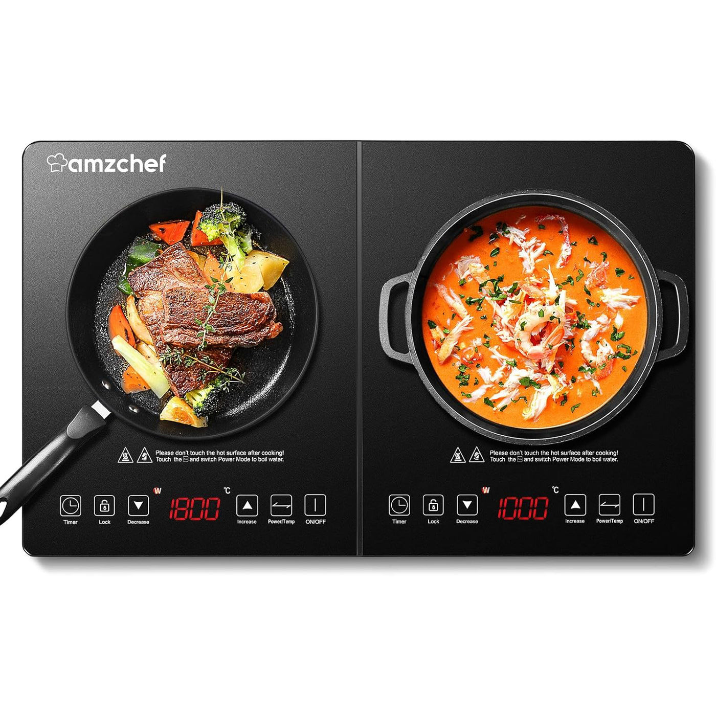 AMZCHEF Double Induction Hob Portable Cooker, 2800W 10 Temps, Timer, Safety Lock - Massive Discounts