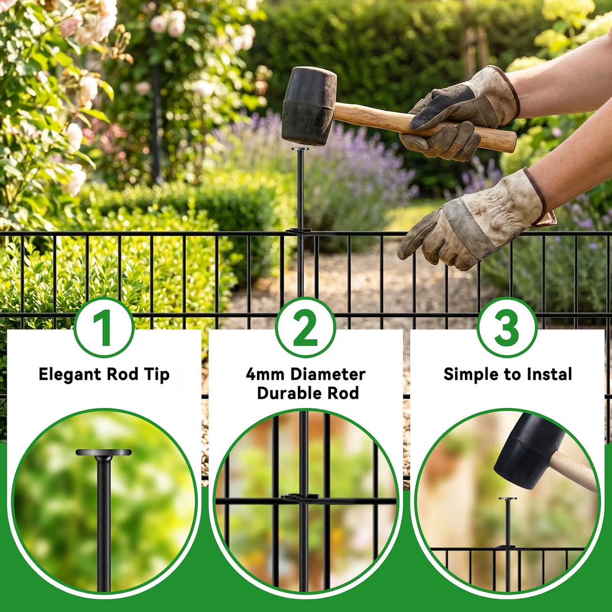 Decorative Metal Garden Fence 101cm x 3.5m 5 Panels Outdoor Border ARIFARO Black
